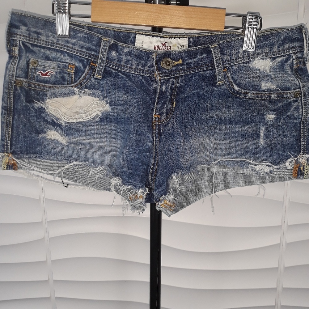 Hollister Distressed Cut-Off Rolled Jean Shorts